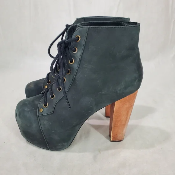 Jeffrey Campbell Lita Platform Boot Size 7.5 Leather Wood Goth Edgy Lady Gaga - Picture 6 of 14